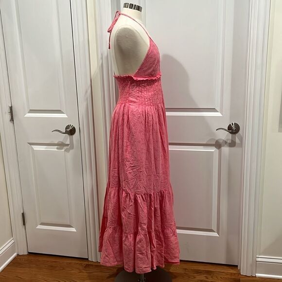 New! Free People Dress Pintuck Paradise Maxi Eyelet Halter in Pink Icing - Picture 4 of 13